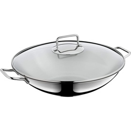 WMF Macao Wok-Set Induktion 2-teilig, Wok-Pfanne 36 cm mit Glasdeckel, Cromargan Edelstahl poliert, unbeschichtet