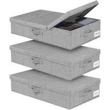 luxuskollektion Unterbettbox 3er 15cm Deckel Griff Decken Kleidung Schuhe Grau3pcs