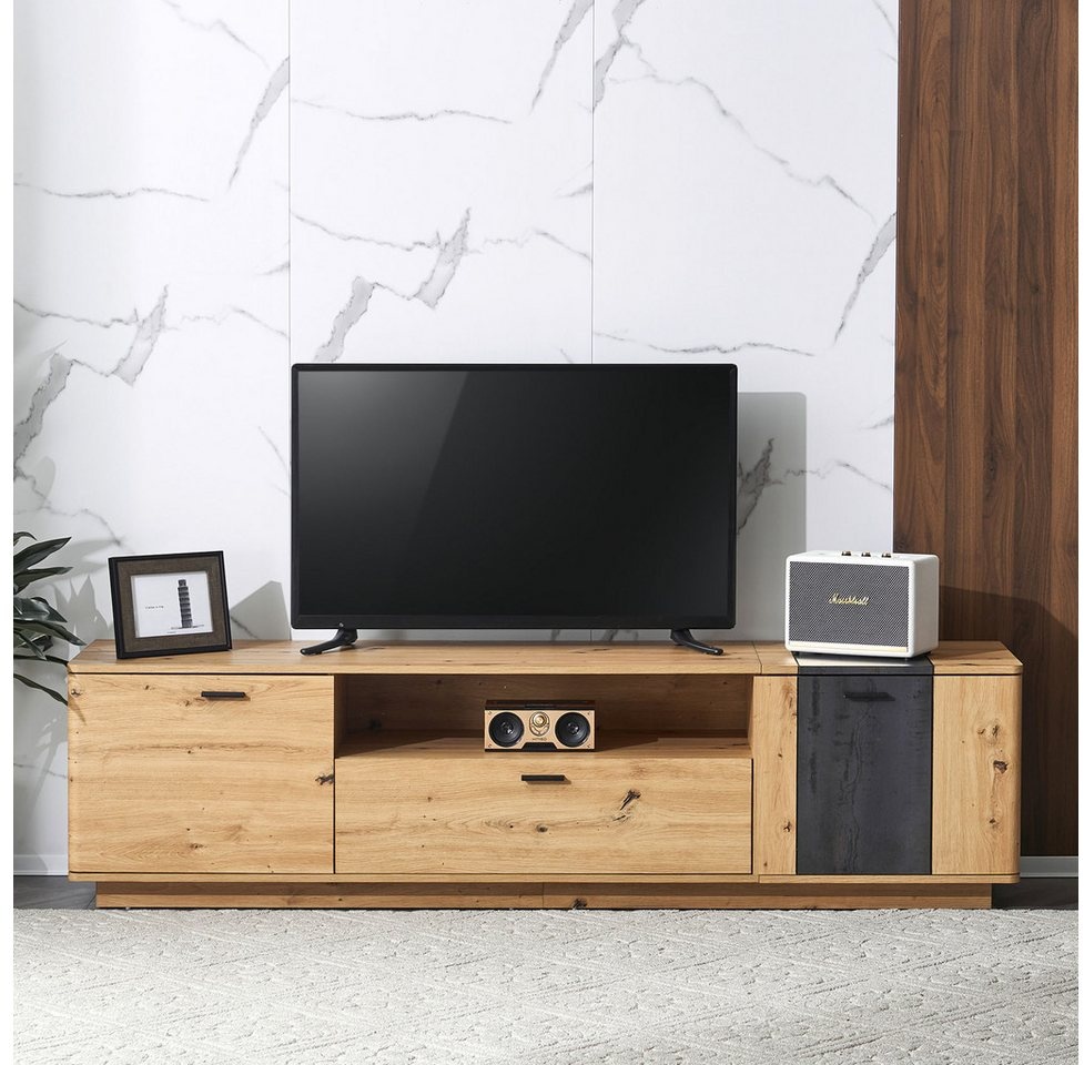IDEASY TV-Schrank TV-Schrank aus Holz, 180,1*40*47,1 cm, Design mit abgerundeten Ecken, (Schließfach, Vitrine) geschlossener Boden, Holzmaserung, MDF beige