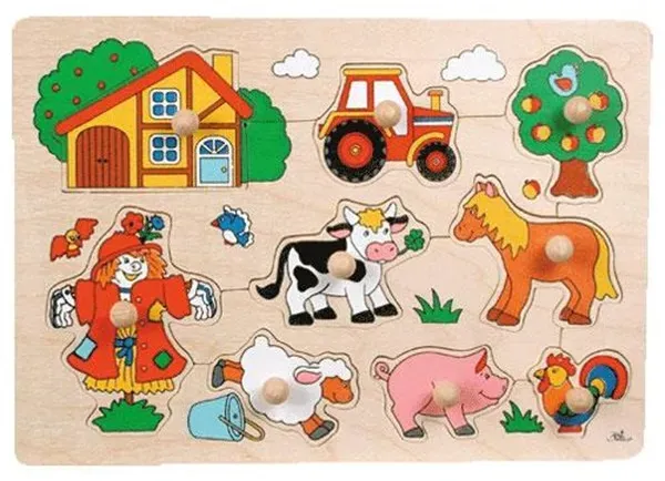 Wooden Stud Puzzle Farm Retro 9pcs. Holz