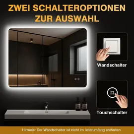 pesenxan Badspiegel mit Beleuchtung LED Spiegel Bad mit 3 Lichtfarben, Dimmbar, Speicherfunktion, IP44 Wasse... - Silber