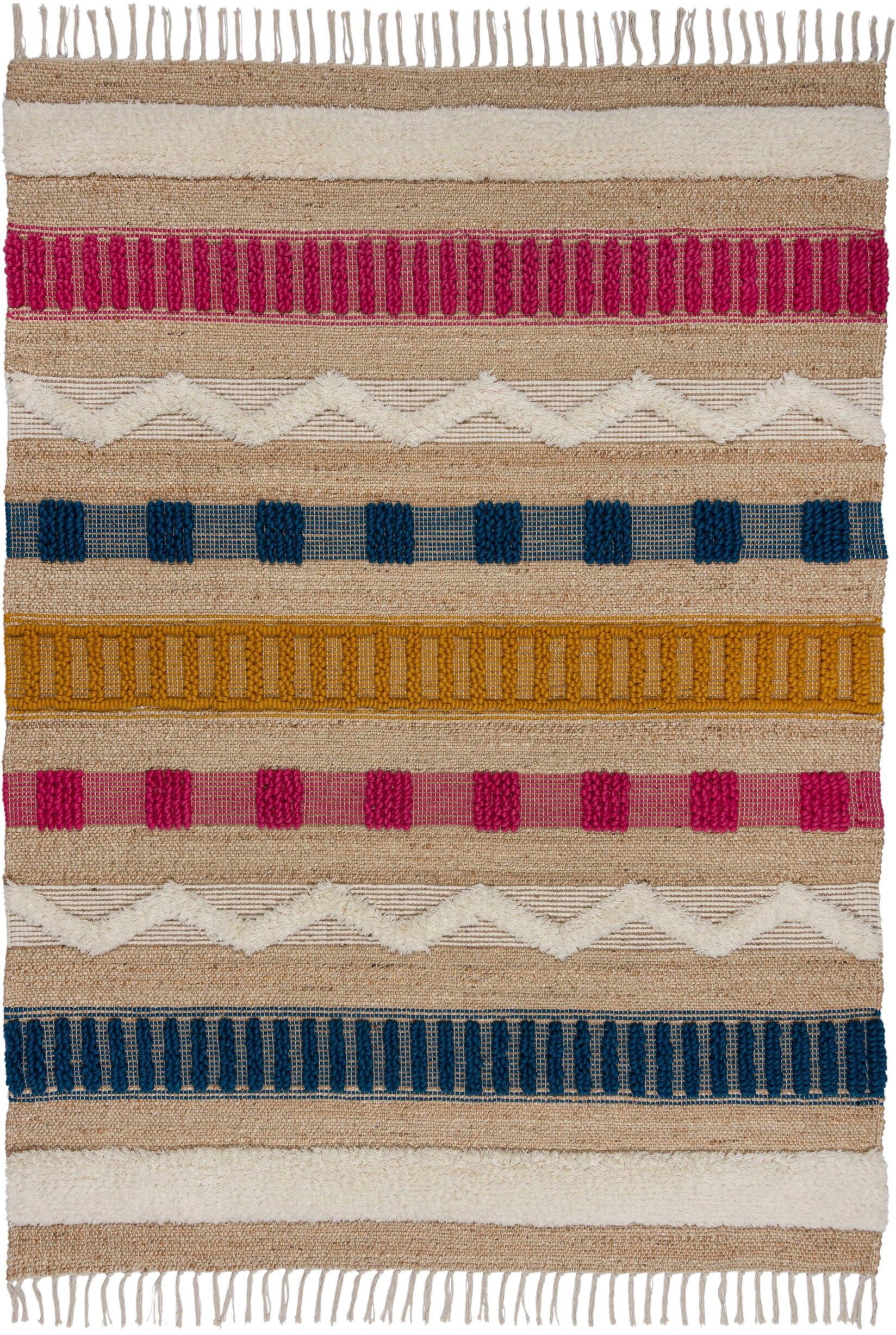 Teppich FLAIR RUGS "Medina" Teppiche Gr. B: 160cm, 12mm, L: 230cm, bunt Boho-Look, aus Naturfasern wie Wolle & Jute