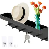 ICOUVA Schlüsselbrett mit Ablage,6 Haken Selbstklebend Wand Schlüsselhalter,Kleines Schlüsselhaken für Flur,Eingangsbereich,Küche,Badezimmer(Schwarz)
