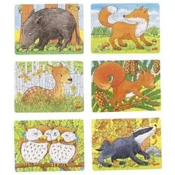 GOKI 57709 Minipuzzle Waldtiere, 6-fach sortiert