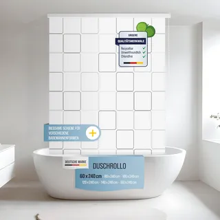 Rapid Teck® Halb-Kassetten Duschrollo 60cm | stilvolles Design Quadro Square | Duschvorhang mit Seilzug | Modernes Duschrollo für Badewanne | Duschrollo für Dusche und kleine Bäder