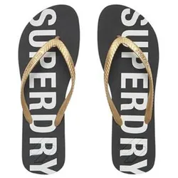 Badesandale SUPERDRY "Badesandale", Damen, Gr. S, gold (schwarz, gold), Obermaterial: 100% Synthetik synthetic. Futter: 100% Synthetik synthetic. 100% Synthetik synthetic., Schuhe