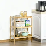 Homcom Badregal Standregal mit 3 Ebenen, Bambusregal, Küchenregal, für Bad, Küche