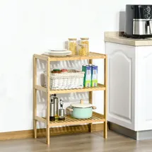 Homcom Badregal Standregal mit 3 Ebenen, Bambusregal, Küchenregal, für Bad, Küche