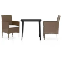 VidaXL 3-tlg. Garten-Essgruppe mit Kissen Braun und Schwarz