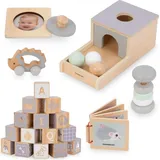 Mamabrum Montessori Holz-Spielzeug-Set: 6 Lernspielzeuge für Babys ab 6 Monaten - Fördert Motorik & Kreativität - Pädagogisches Holzspielzeug f...
