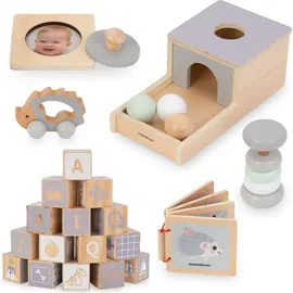 Mamabrum Montessori Holz-Spielzeug-Set: 6 Lernspielzeuge für Babys ab 6 Monaten - Fördert Motorik & Kreativität - Pädagogisches Holzspielzeug f...