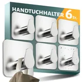 Menz Handtuchhalter ohne Bohren 6er SET - Handtuchhaken Bad Edelstahl, funktionale ovale Haken selbstklebend - Starke Klebehaken oval als stilvolle Wandhaken