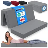Klappmatratze 3-teilig, Gästematratze mit extra dicken Schaumstoff, ELONEO, 15 cm hoch, waschbarer Bezug, geeignet für Hausstauballergiker, schadstoffgeprüft grau