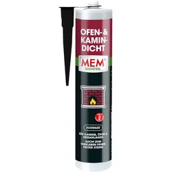 MEM Ofen- & Kamin-Dicht, Dichtungsmasse für Heizanlagen, offene Kamine und Öfen, Auch zum Verkleben und Verfugen geeignet, Hochtemperaturbeständig bis +1200C°, 310 ml Kartusche, Schwarz