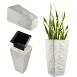 KADAX Blumentopf mit 3D Effekt, Blumenkübel aus Kunststoff in 4 Farben, Pflanzkübel mit Einsatz und praktischen Griffen, Kunststofftopf, Outdoor-Pflanzkübel, Innentopf (Weiß Höhe: 74,5 cm)