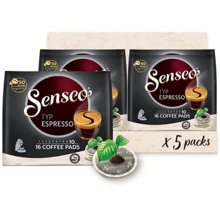 Senseo Pads Typ Espresso, 5 x 16 Getränke, 80 Kaffeepads, Dunkle Röstung