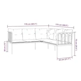 vidaXL Gartensofa in L-Form mit Kissen Schwarz Stahl und Textilene