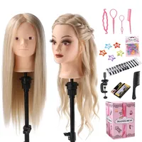 Frisierkopf 70% Echthaar Übungskopf 24 Zoll Frisierkopf Friseure Trainingsköpfe für Friseure zum Frisieren und Schminken Ausbildung Kopf Mit Halter + DIY Haare Set