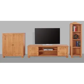 OTTO home Wohnwand OTTO HOME "Mette", beige (natur gebeizt, gewachst), Massivholz, Kastenmöbel-Sets, Wohnwand, 1 Midischrank, 1 Bücherregal und 1 Lowboard ohne Wandboard