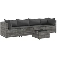 vidaXL 5-tlg Garten-Lounge-Set mit Kissen Grau Poly Rattan Modell 55