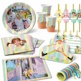 79-tlg Party-Set * PIPPI LANGSTRUMPF * für Kindergeburtstag mit Teller + Becher + Servietten + Trinkhalme + Einladungen + Platzsets + Luftschlangen | Astrid Lindgren Herr Nilson Takatukaland