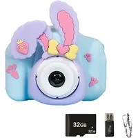 SYFUNLV Display Digitalkamera Kinder, ABS Kinderkamera,Kinderkamera Sofortbildkamera, 2,0-Zoll-Bildschirm Anti-Blaulicht,mit Silikongehäuse,Vorder- und Rückseite 48 Megapixel (blau)