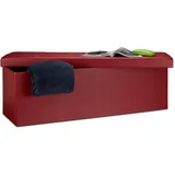 Relaxdays Faltbare Sitzbank HxBxT 38 x 114 x 38 cm, XL Kunstleder Sitztruhe, Aufbewahrungsbox mit Stauraum, dunkelrot