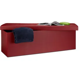 Relaxdays Faltbare Sitzbank HxBxT 38 x 114 x 38 cm, XL Kunstleder Sitztruhe, Aufbewahrungsbox mit Stauraum, dunkelrot