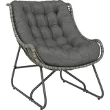 Rattansessel Mit Kissen Bänder, Gepolsterter Outdoor Sessel Aus Polyrattan, Korbsessel Bis 120kg
