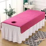 Highdi Massage Bettlaken mit Loch, Waschbare Massage Tischdecke Atmungsaktiv Bezug für Massageliege Weiches Beauty Betttisch-Bezug (120x200CM,Heißes Rosa)