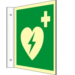 Fahnenschild Automat. externer Defibrillator,Kunststoff,nachl.,160-mcd,200x200mm