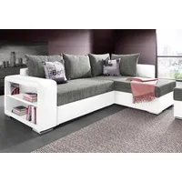Ecksofa COLLECTION AB "John L-Form", grau (weiß, grau), B:226cm H:85cm T:160cm, Zierkissen: 100% Polyester, Struktur (100% Polyester), Kunstleder SOFTLUX / Struktur (80% Polyester; 20% Polyacryl), Microfaser PRIMABELLE (100% Polyester) / Struktur (100% Polyester), Sofas, mit Bettfunktion, Bettkasten und integriertem Regal