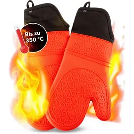 AVANA Silikon Ofenhandschuhe Hitzebeständige Anti-Rutsch Kochhandschuh mit weichem Baumwoll-Innenfutter bis zu 350°C Handschuhe für Kochen und Backen - Rot
