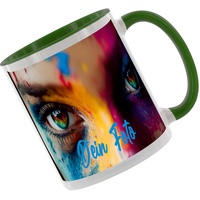 Crealuxe Kaffeetasse - Fototasse - Tasse mit Foto - Spruchtasse, Bürotasse, bedruckte Keramiktasse, Hochwertige Kaffeetasse, Tasse personalisiert mit Name/Spruch (Grün)