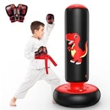 QPAU Boxsack Kinder, Aufblasbarer Standboxsack für 3-8 Kinder, Geschenke FüR Jungen Und MäDchen, Boxsack Stehend Kinder Set für Die Praxis Karate, Taekwondo, MMA