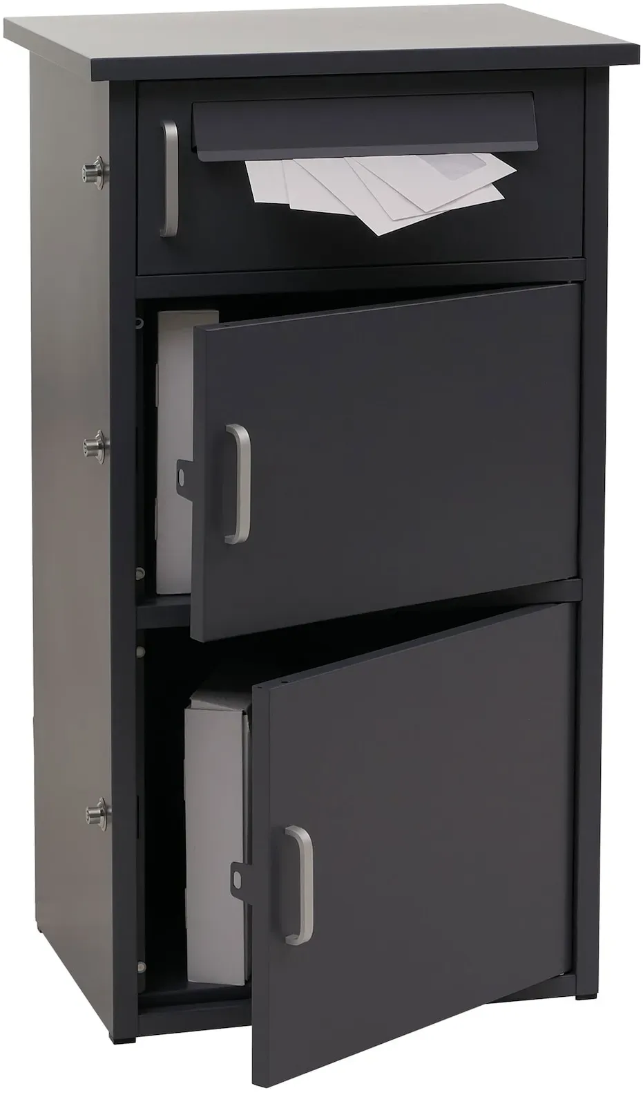 Paketkasten MCW-O51, Paketbox Paketfach Paketstation Briefkasten 3 Fächer, Stahl 89x49x38cm ~ dunkelgrau
