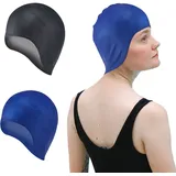 TSHAOUN Schwimmhaube Silikon Badekappen, Badekappe Gehörschutz, 2 Pcs wasserdichte Schwimmkappe, Badekappe für Lange Haare, Unisex, Erwachsene, Bequeme, Dehnbare