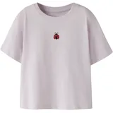 NAME IT T-Shirt NAME IT "NMFVICTORIA SS NREG TOP", Mädchen, Gr. 116, lavender fog detail:ladybug embroidery, Jersey, Obermaterial: 100% Baumwolle, unifarben, Basic normal, Rundhals, Shirts T-Shirt