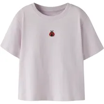 NAME IT T-Shirt NAME IT "NMFVICTORIA SS NREG TOP", Mädchen, Gr. 116, lavender fog detail:ladybug embroidery, Jersey, Obermaterial: 100% Baumwolle, unifarben, Basic normal, Rundhals, Shirts T-Shirt