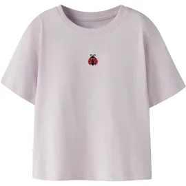 NAME IT T-Shirt NAME IT "NMFVICTORIA SS NREG TOP", Mädchen, Gr. 116, lavender fog detail:ladybug embroidery, Jersey, Obermaterial: 100% Baumwolle, unifarben, Basic normal, Rundhals, Shirts T-Shirt