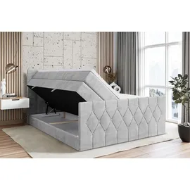 altdecor Boxspringbett mit Matratze und Lattenrost - VELANTO KING - 160x200 cm - Grau Monolith - Topper, Fußteil, Polsterbett mit Bettkasten, Bett... - Hellgrau