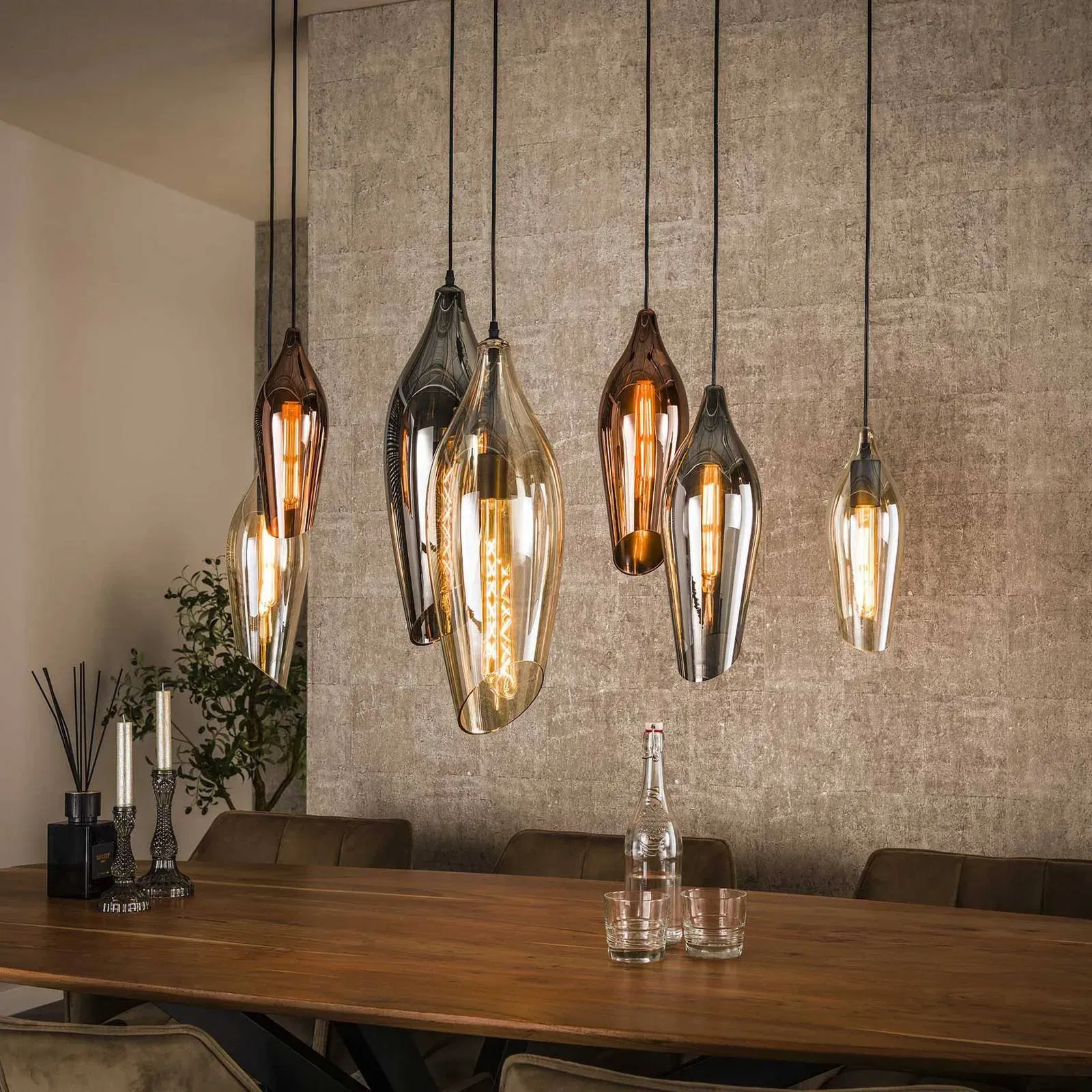 Zijlstra Glas Hängelampe Mixture 4+3, dimmbar, Multicolour, für Wohn- / Esszimmer, Glas, Pendelleuchte - 120 cm - 40 cm - 150 cm