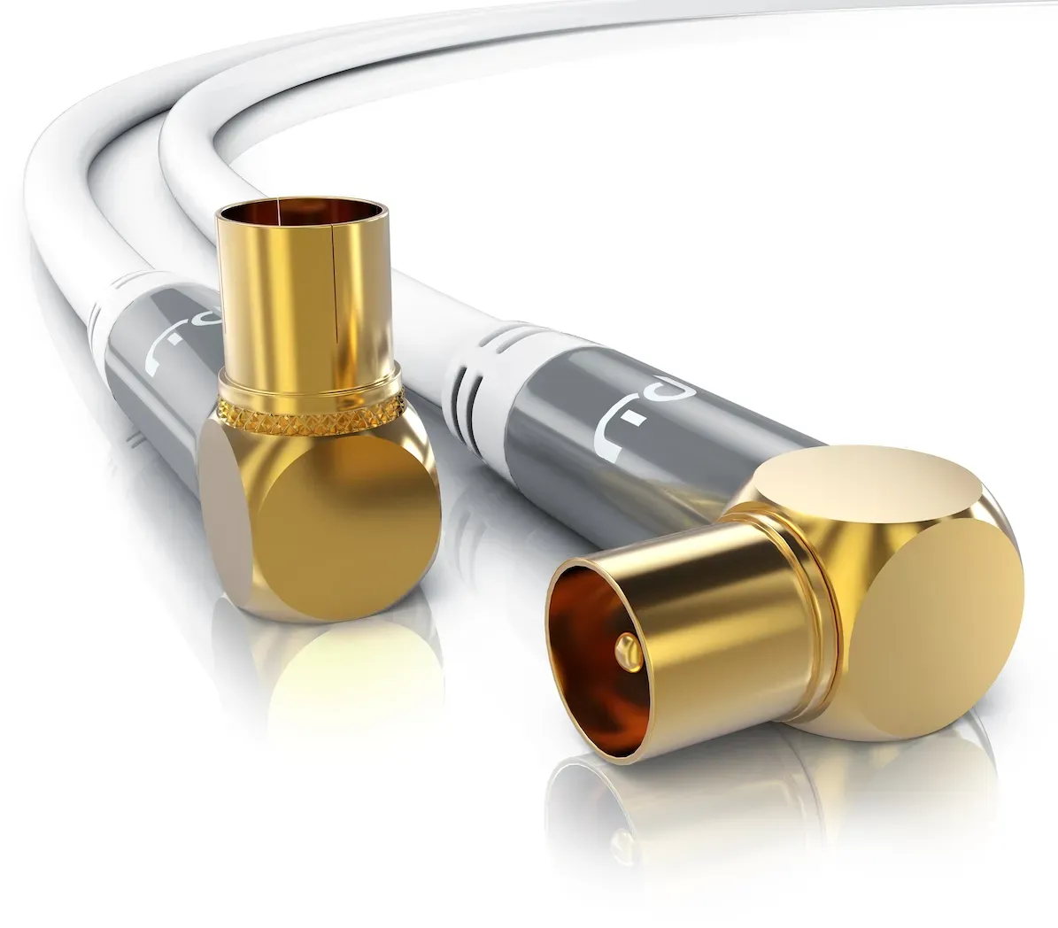 Primewire Antennenkabel 90° gewinkelt, Koax, TV-Kabel, RF, IEC, HDTV, 4-fach Schirmung, 75 Ohm, 120dB - 0,5m