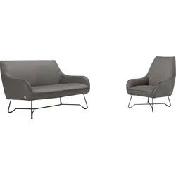 Polstergarnitur EGOITALIANO "Namy, Designobjekt mit hohem Sitzkomfort und toller Detailverarbeitung", grau (steingrau), Luxus-Microfaser Lederoptik, Sitzmöbel-Sets, Set aus 2-Sitzer und Sessel, edles Metallgestell