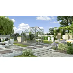 Vitavia Gewächshaus Eris 3800 inkl. 1 Dachfenster, Regenrinnen, Stahlfundamentrahmen - 3,8 m2 3 mm Einscheibensicherheitsglas schwarz