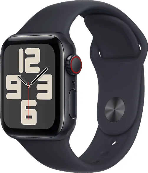 APPLE Watch SE (2023) GPS+Cellular 40 mm Smartwatch Aluminium Fluorelastomer, 130-180 mm, Mitternacht