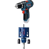 Bosch Professional 12V System Akku Bohrschrauber GSR 12V-15 (ohne Akkus und Ladegerät, im Karton) + 1x Expert Tough Material Lochsäge Starter Set (für Holz mit Metall, Ø 68 mm, Zubehör)