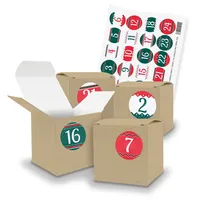 itenga Adventskalender Geschenkbox Würfel klein Braun Zahlensticker Grün Rot 2cm
