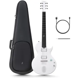 Enya E-Gitarre Nova Go Sonic – Weiße Intelligente E-Gitarre aus Kohlefaser mit Kabellosem 10-W-Lautsprecher, Integrierten Voreinstellungen, Ladekabel, Einstellschlüssel und Gigbag