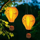 Solarlaterne für Außen Wetterfest Rattan Solar LED Heißluftballon Windlicht Lampions Hängend Gartenlaterne Solar Laterne für Draußen Gartendeko Led Laterne Outdoor für Balkon Terrasse Rasen (2PCS)